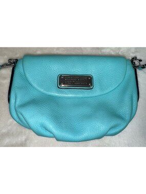 MARC JACOBS Natasha Turquoise 100% Cow Pebble Leather Crossbody Hobo Bag
